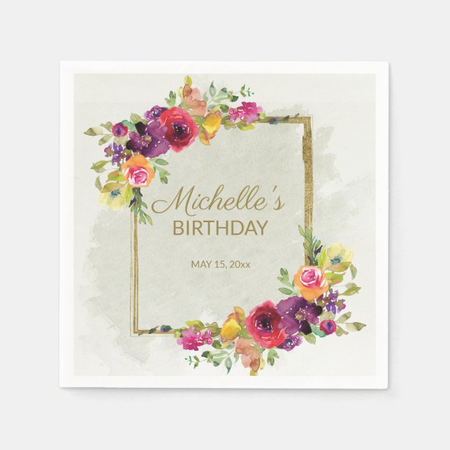 Elegant Vintage Floral Women's Birthday Napkin (Front)