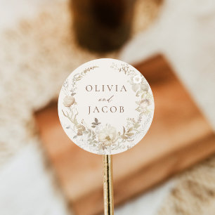 Elegant Vintage Floral Wreath Cream Wedding Classic Round Sticker