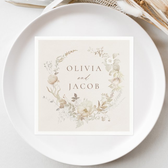 Elegant Vintage Floral Wreath Cream Wedding Napkin (Creator Uploaded)