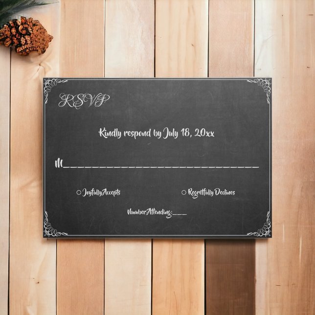 Elegant Vintage Flourish Chalkboard Modern Wedding RSVP Card (Creator Uploaded)