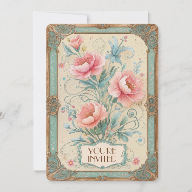 Elegant Vintage Flower Floral Bouquet Anniversary  Invitation (Front)