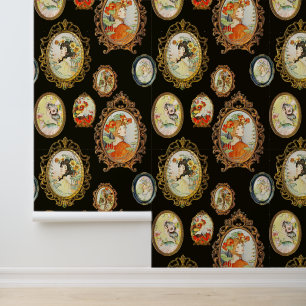 Elegant Vintage Flower Girls on Black Wallpaper