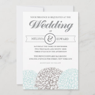 Elegant Vintage Flowers Aqua Wedding Invitation