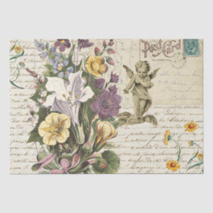 Elegant Vintage Flowers Cherub Script Tissue Paper