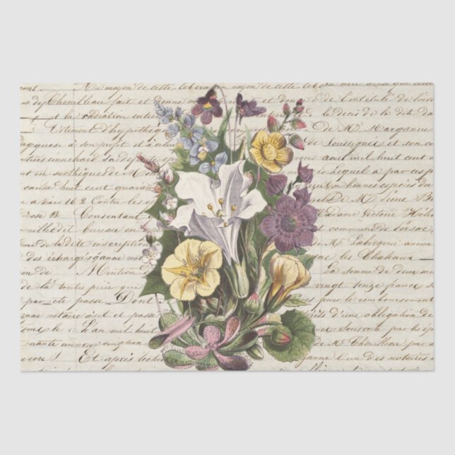 Elegant Vintage Flowers Handwriting Script  Tissue Paper (Front)