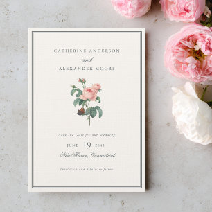 Elegant Vintage Flowers Roses Romantic Wedding Save The Date