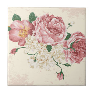 Elegant Vintage Flowers Tile