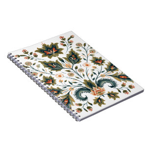 Elegant Vintage Folk Floral Damask Spiral Notebook