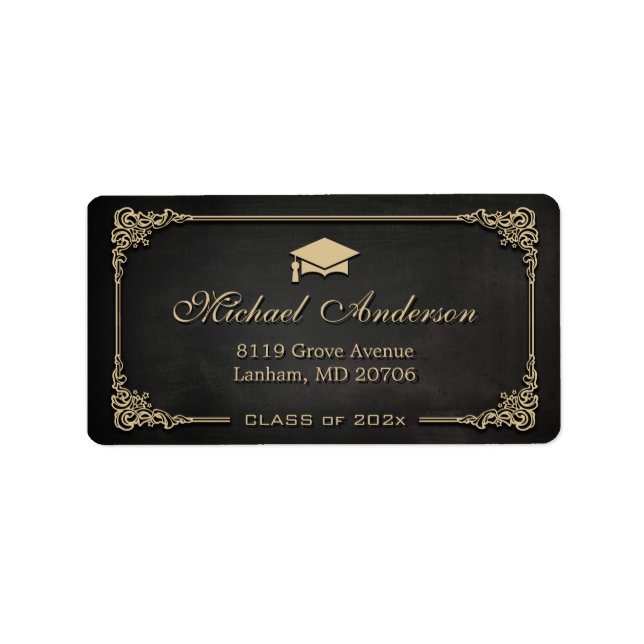 Elegant Vintage Frame Graduation Cap Grad Graduate Label (Front)