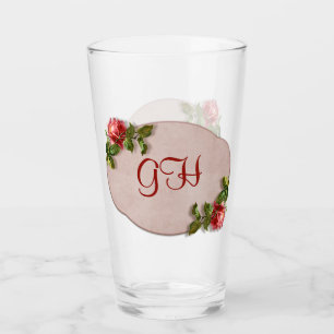 Elegant Vintage Framed Roses Monogrammed Glass
