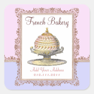 Elegant Vintage French Bakery Birthday Cake Square Sticker