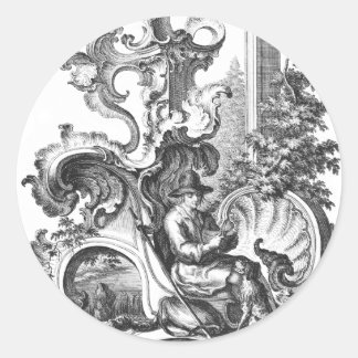 Elegant Vintage French Black and White Toile Classic Round Sticker