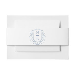 Elegant Vintage French Blue Crest Monogram Initial Invitation Belly Band