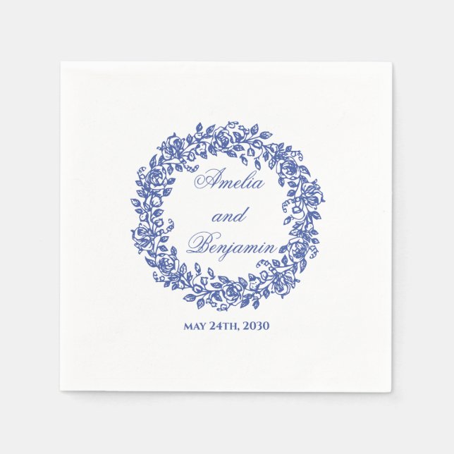 Elegant Vintage French Blue Floral Napkin (Front)