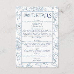 Elegant Vintage French Blue Floral Toile Wedding Enclosure Card