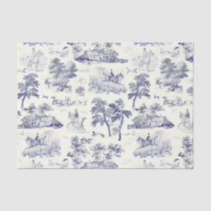 Elegant Vintage French Blue Horse Hunting Toile Tissue Paper