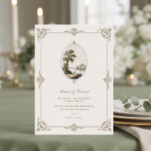 Elegant Vintage French Château Wedding Invitation