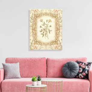 Elegant Vintage French Engraved Floral Pattern Canvas Print