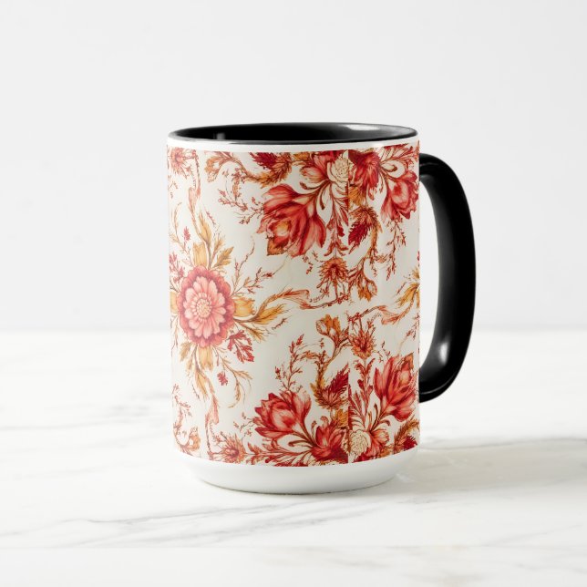 Elegant Vintage French Engraved Floral  Pattern Mug (Front Right)