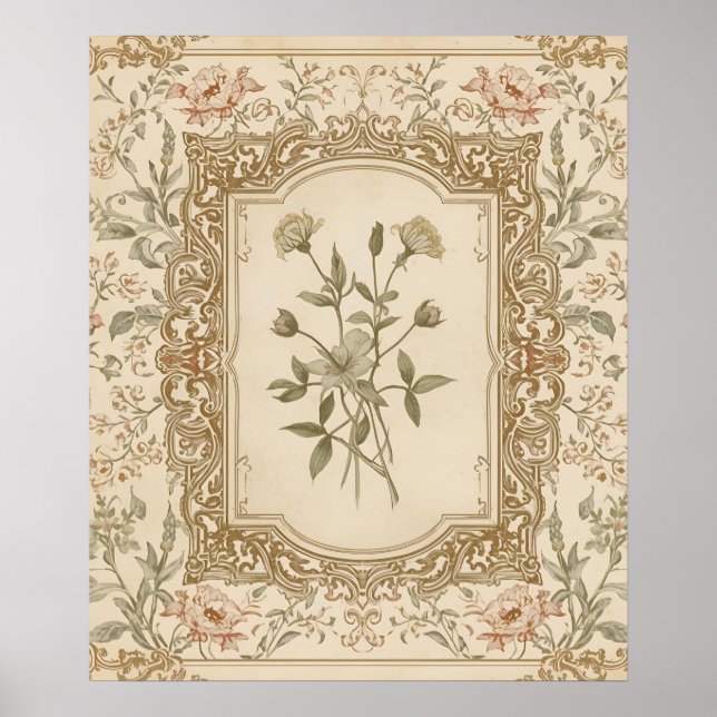 Elegant Vintage French Engraved Floral  Pattern Poster (Front)