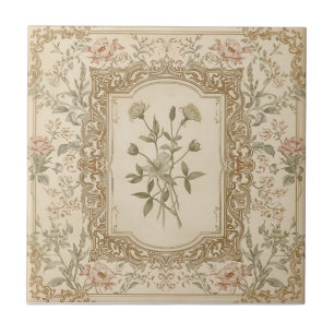 Elegant Vintage French Engraved Floral Pattern Tile