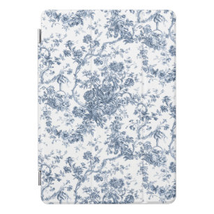 Elegant Vintage French Engraved Floral Toile-Blue iPad Pro Cover