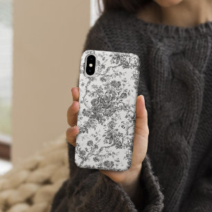 Elegant Vintage French Engraved Floral Toile-Grey iPhone X Case