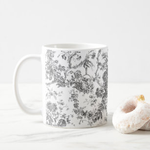 Elegant Vintage French Engraved Floral Toile-Grey Coffee Mug