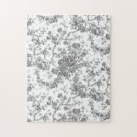 Elegant Vintage French Engraved Floral Toile-Grey