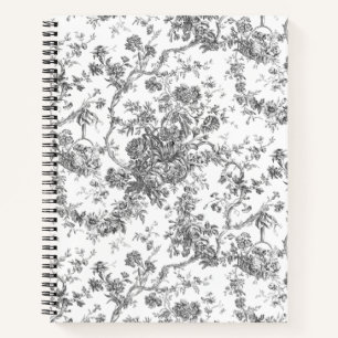 Elegant Vintage French Engraved Floral Toile-Grey  Notebook