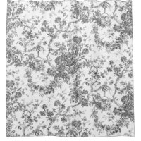 Elegant Vintage French Engraved Floral Toile Grey Shower Curtain