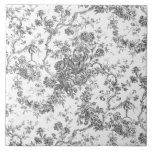 Elegant Vintage French Engraved Floral Toile-Grey Tile<br><div class="desc">Elegant and ornate grey and white vintage toile de jouy pattern featuring exotic flowers,  vines and foliage intertwined with garlands and baskets of roses. This pattern was adapted from an historic French textile fragment ca 1910 in the Smithsonian collection. Pattern is high res but cannot be tiled.</div>
