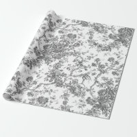 Elegant Vintage French Engraved Floral Toile-Grey