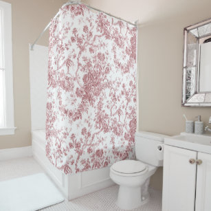 Elegant Vintage French Engraved Floral Toile-Pink Shower Curtain