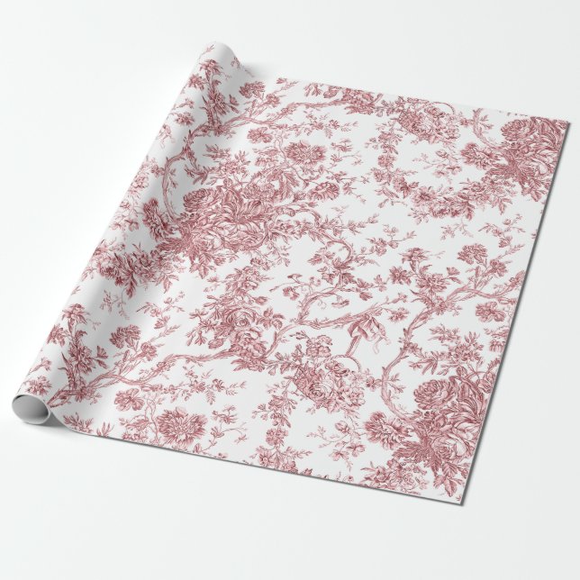 Elegant Vintage French Engraved Floral Toile-Pink Wrapping Paper (Unrolled)
