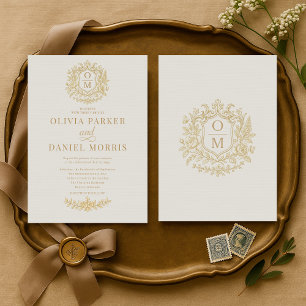 Elegant Vintage French Floral Monogram Wedding Invitation