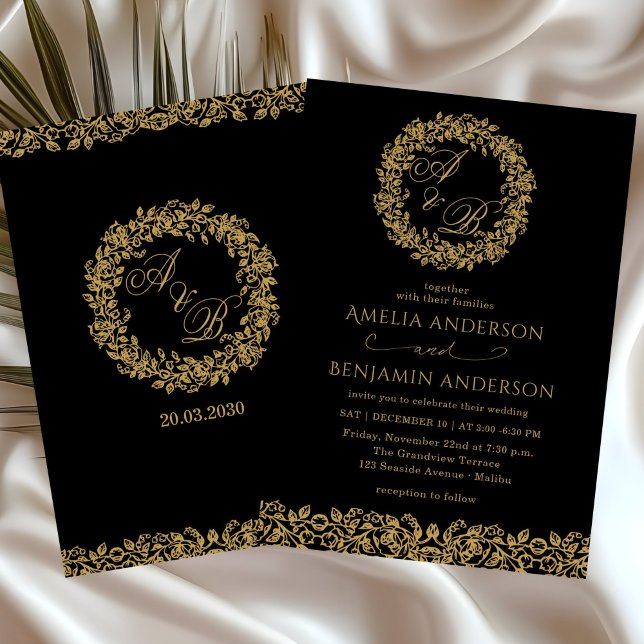 Elegant Vintage French  Gold Floral Wedding Invitation (Creator Uploaded)