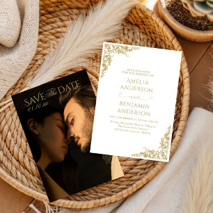 Elegant Vintage French  Gold Floral Wedding  Invitation