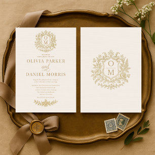 Elegant Vintage French Gold Floral Wedding Invitation