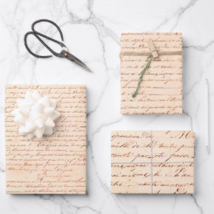 Elegant Vintage French Handwritten Letter Red Wrapping Paper Sheet