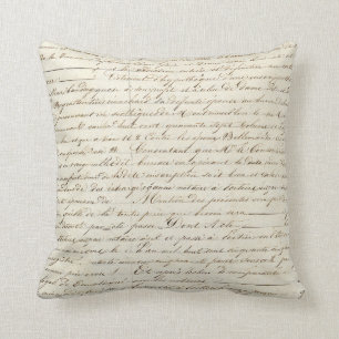 Elegant Vintage French Handwritten Letter Script Cushion