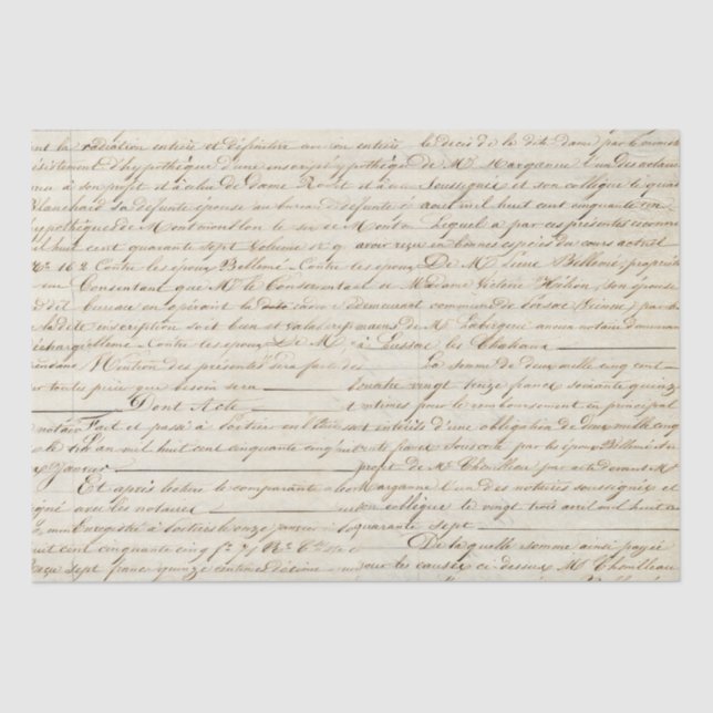 Elegant Vintage French Handwritten Letter Script Tissue Paper (Front)