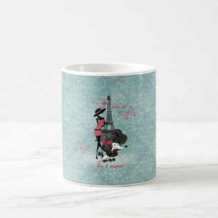 Elegant vintage French poodle girls silhouette Coffee Mug