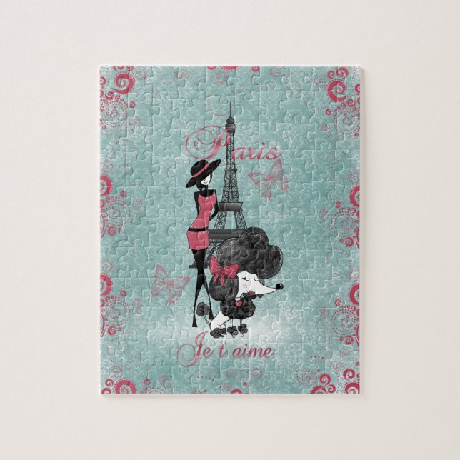 Elegant vintage French poodle girls silhouette Jigsaw Puzzle (Vertical)
