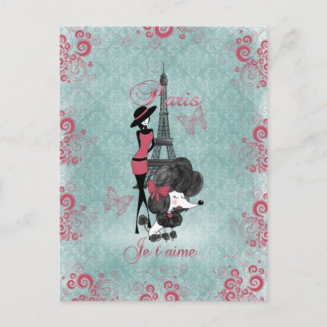 Elegant vintage French poodle girls silhouette Postcard (Front)