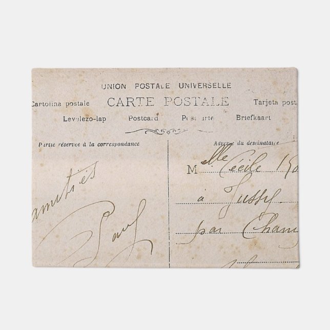 Elegant Vintage French Postcards Handwriting Doormat (Front)