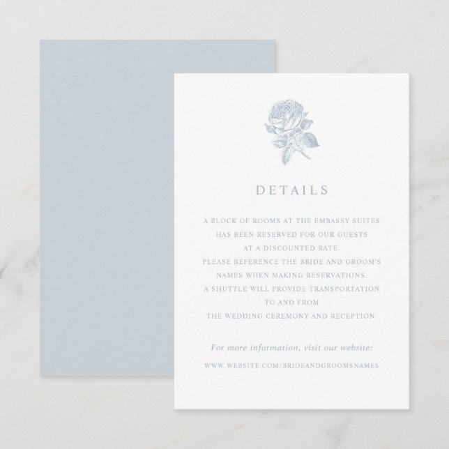 Elegant Vintage French Roses Wedding Details Invitation (Front/Back)