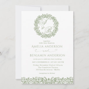 Elegant Vintage French  Sage green Floral Wedding Invitation