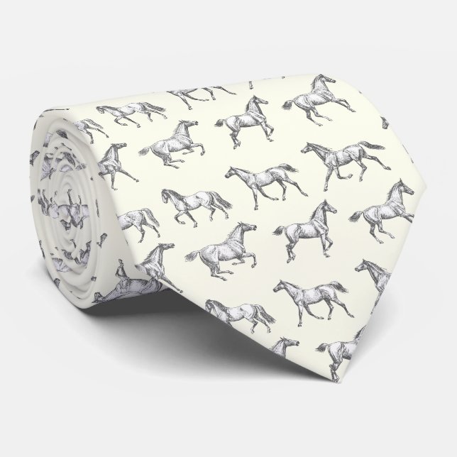 Elegant Vintage Galloping Black White Horses  Tie (Rolled)