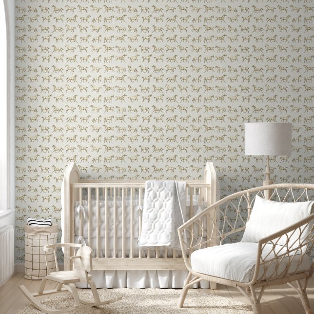Elegant Vintage Galloping Horses Beige Wallpaper (Kids)